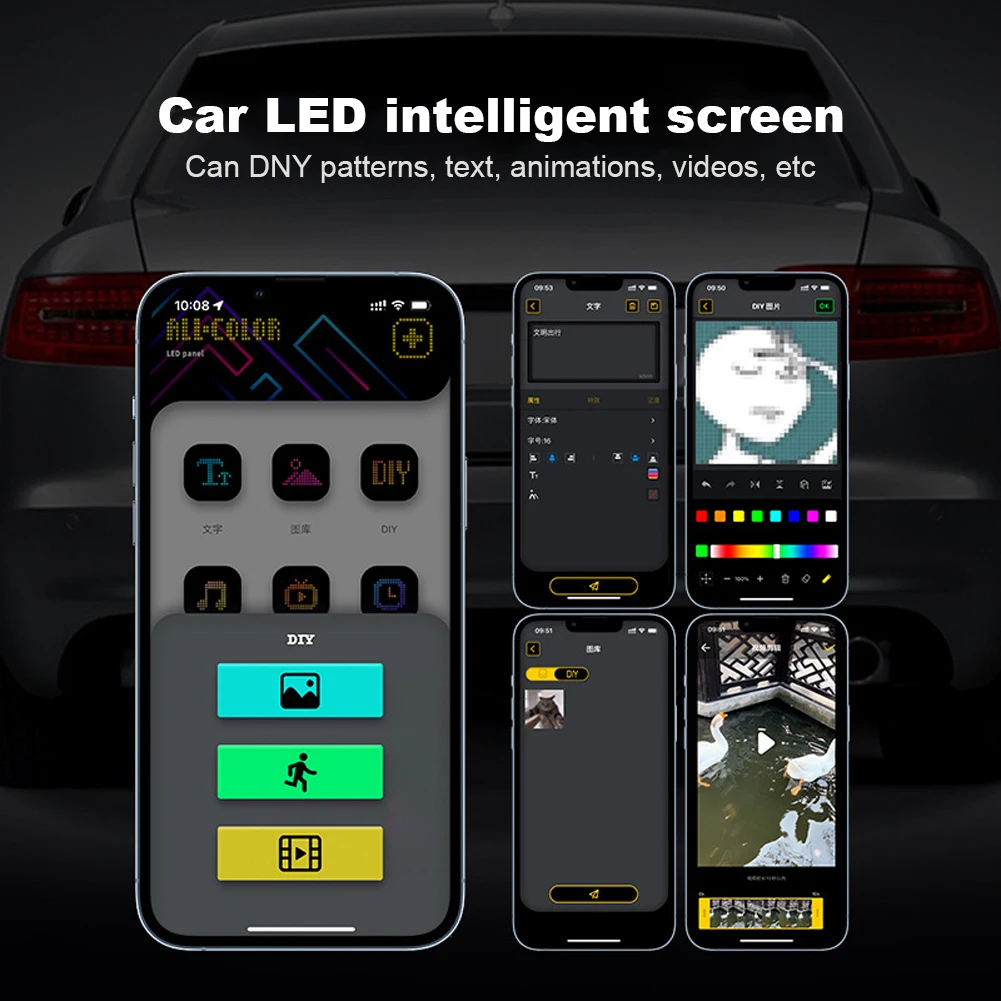 Tefola Auto-LED-Anzeige, Auto-LED-Schild, interaktiver Bildschirm,  Bluetooth-Voice-App-gesteuerte Pixelanzeige mit 32 x 32 programmierbarem LED-Bildschirm  : : Auto & Motorrad