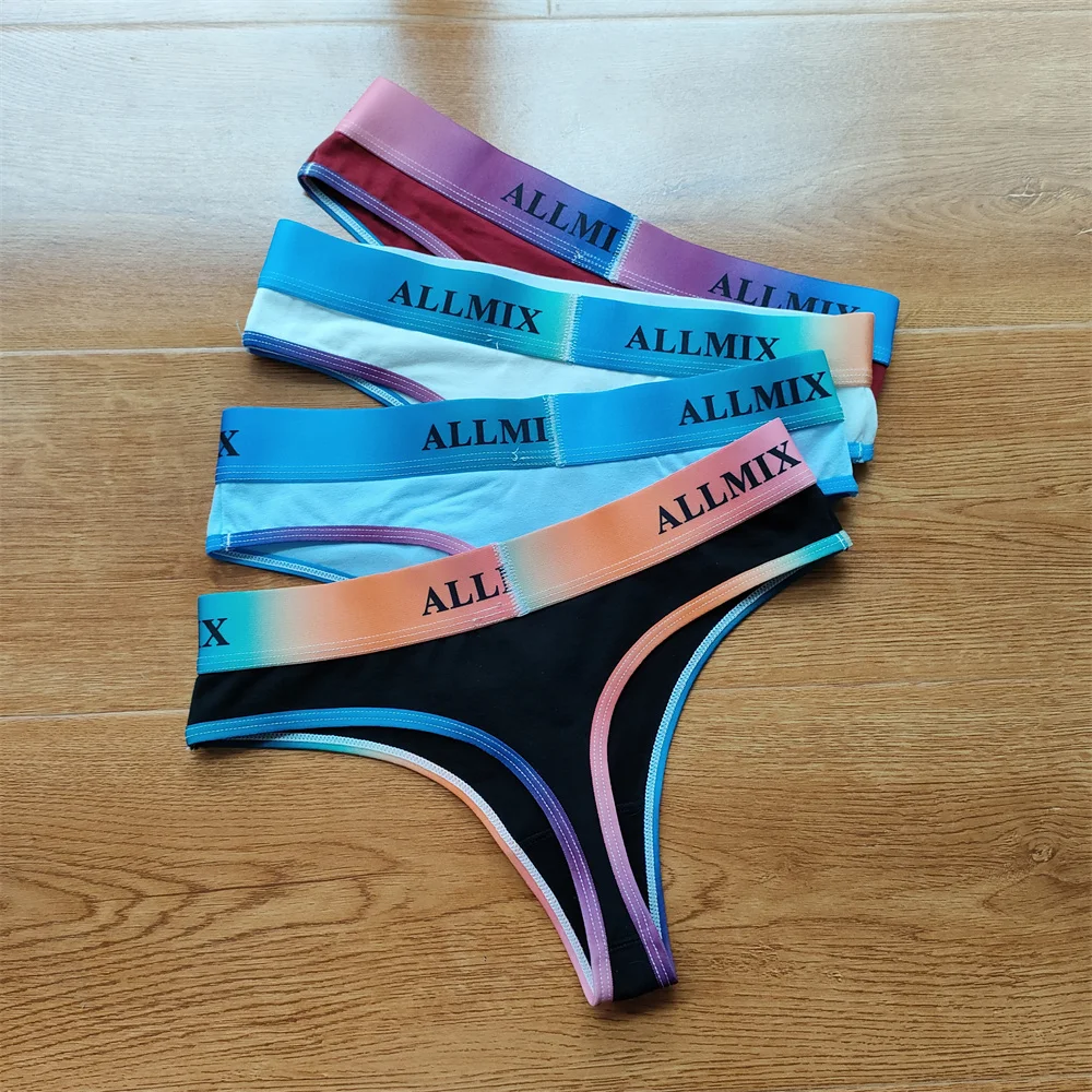 2 Pcs/pack Sexy Panties Cotton for Women Thong Rainbow Color Underwear Ladies Elasticity G-string Briefs 1