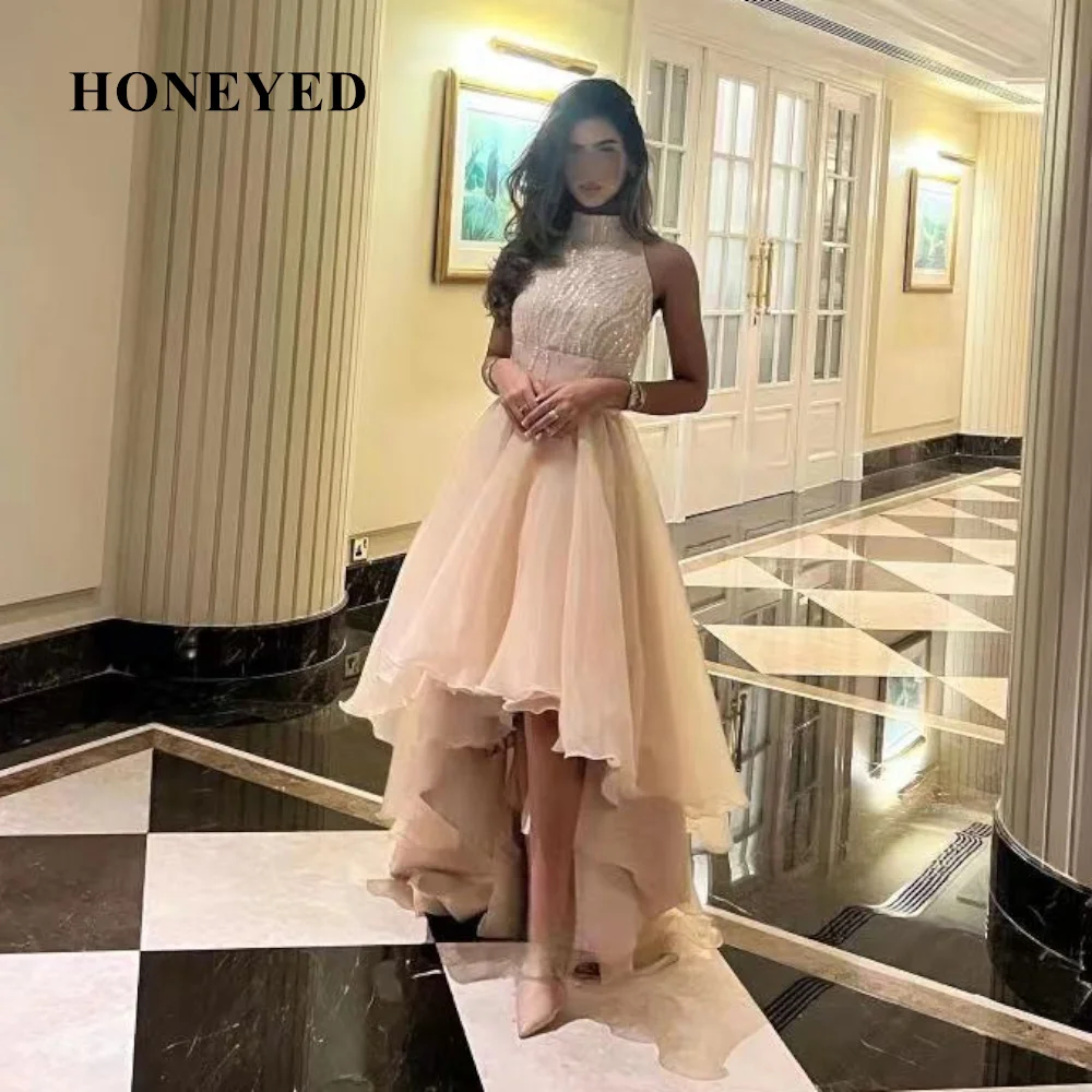 

Honeyed 2023 Pink o-neck Elegant Crepe Evening Dresses With Ankle Length فساتين السهرة Robes de soirée Party Prom Dress