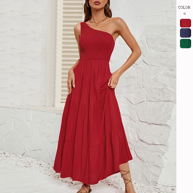 

Foreign Trade Women Amazon Europe Station Europe and The United States Wind Summer New Slim Slanting Collar Big Pendulum