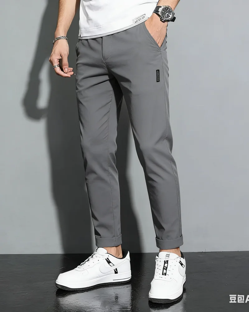 Summer Men's Ice Silk Sports Pants Quick Dry Stretch Breathable Casual Straight Fit Trousers for Active Wear 1