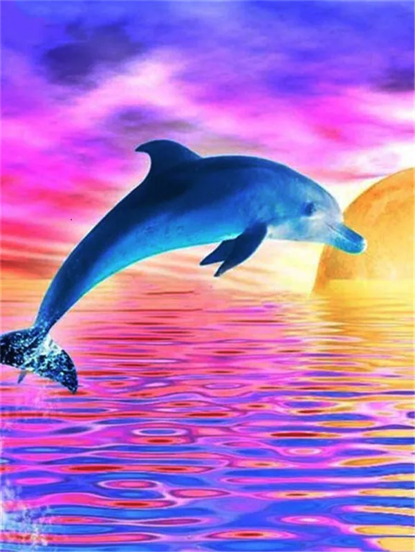 Zariocy Kit Diamond Painting 5D Delfino Al Tramonto 30x40cm - Fai Da Te Completo Per Adulti E Ragazzi