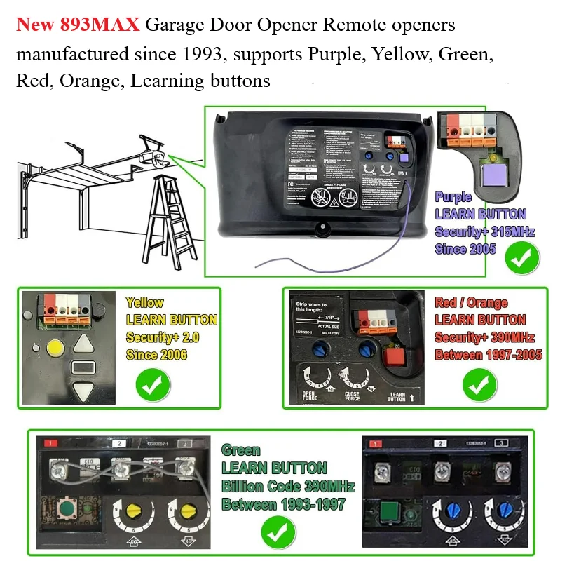 893MAX 2-Button Universal Garage Door Remote for Sears Craftsman Lift Master 893MAX Replaces 371LM 971LM 81LM 891LM 139.537