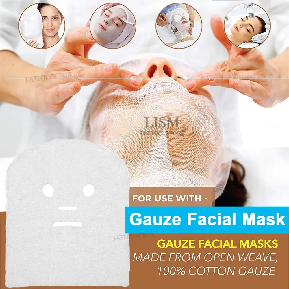 

100PCS Pure Cotton Beauty Gauze Mask Salon Disposable Facial Gauze Highly Water Absorption Non-Irritating Face Gauze Mask Soft