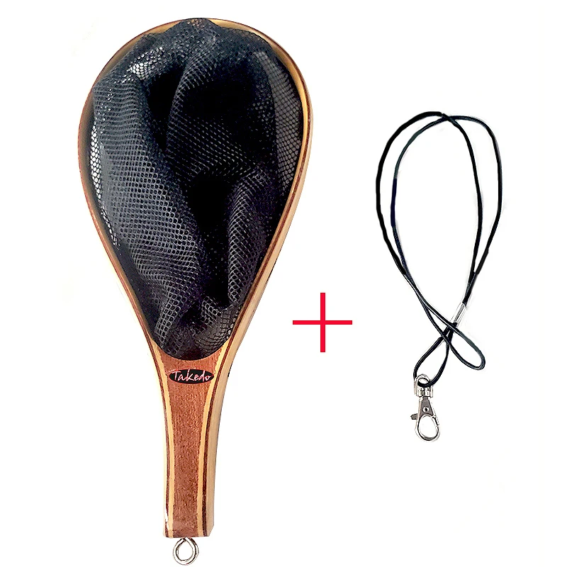 TAKEDO 35.5CM Fly Fishing Net Bamboo Material Brail Straight Handle