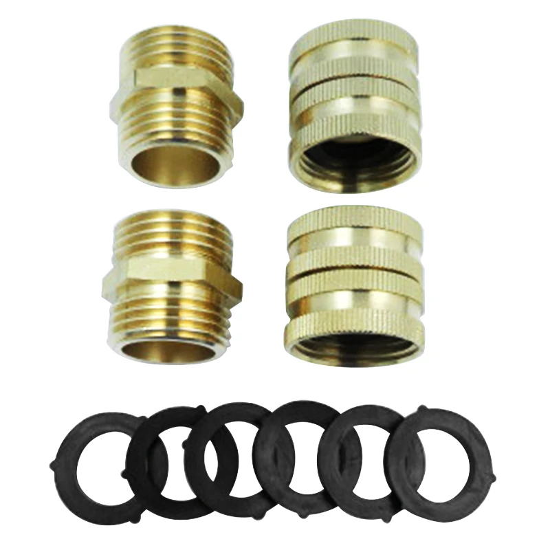 

Brass Garden Hose Adapter W/ Dual Swivel 6 Washers 2 Male+2 Female Repair Faucet Water Hose Connector Fittings