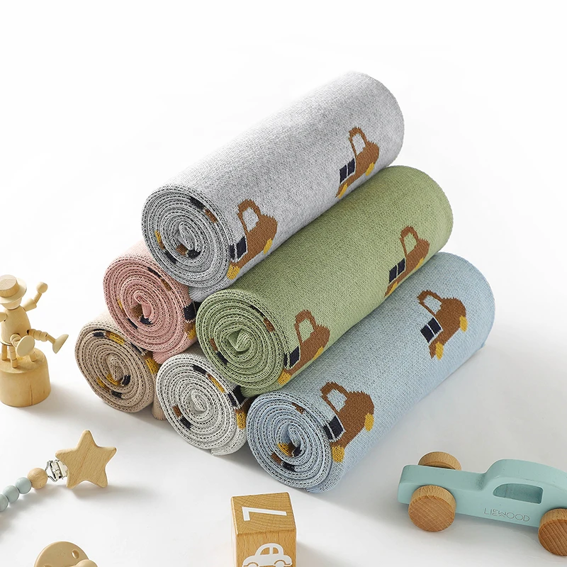 Baby Blanket Knit Infant Stroller Swaddling Super Soft Newborn Girls Bed Boy Crib Quilt Cute Cartoon Truck Plaid 90*70CM Covers