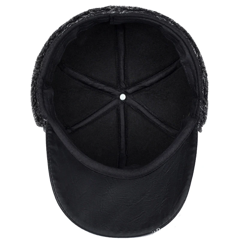 Winter Men's Hat Imitation Leather Baseball Cap Fashion Ear Protection Cap Winter Outdoor Warm Hat Elderly Hat