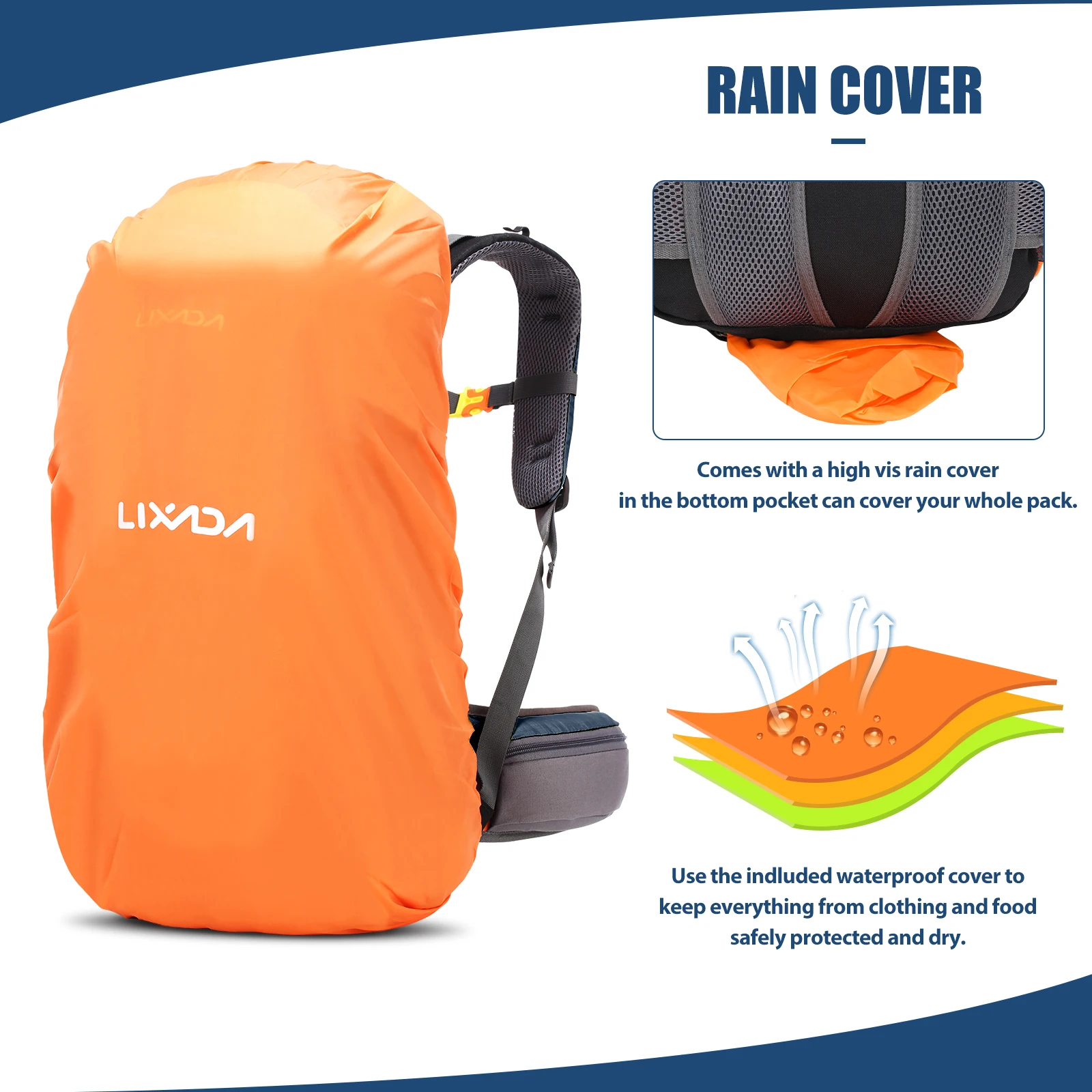 Lixada 50l Outdoor Sport Camping Reise rucksack Pack Fahrrad tasche Bergsteigen Klettern Rucksack Trekking Tasche Regenschutz – Detail 19