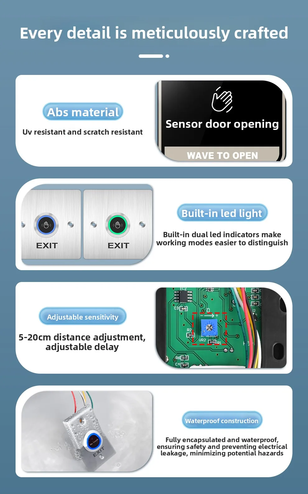 stainless steel access control switch infrared induction door button automatic r