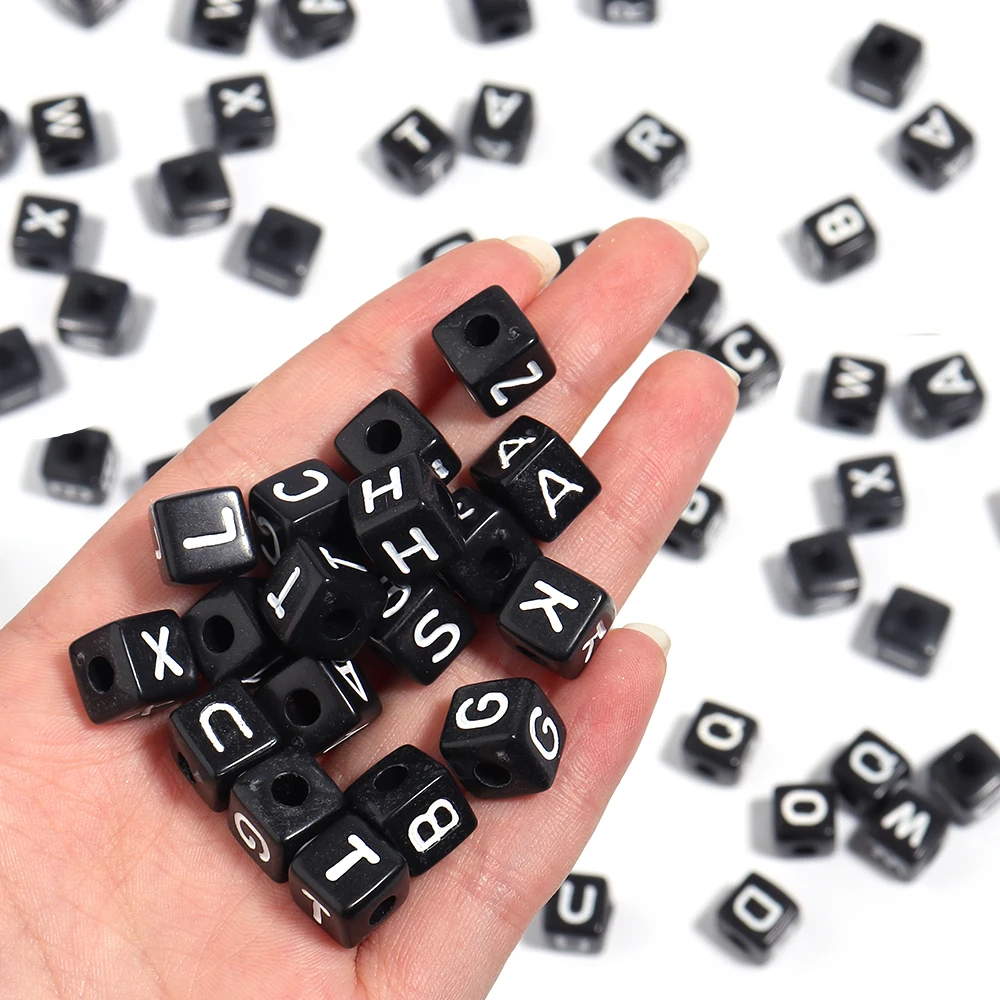 4.5/10mm Charm Square Black Letter Acrylic Beads Cube Loose Spacer Alphabet Beads For Jewelry Making Diy Handmade Supplies acrylic beads,acrylic craft beads,letter beads