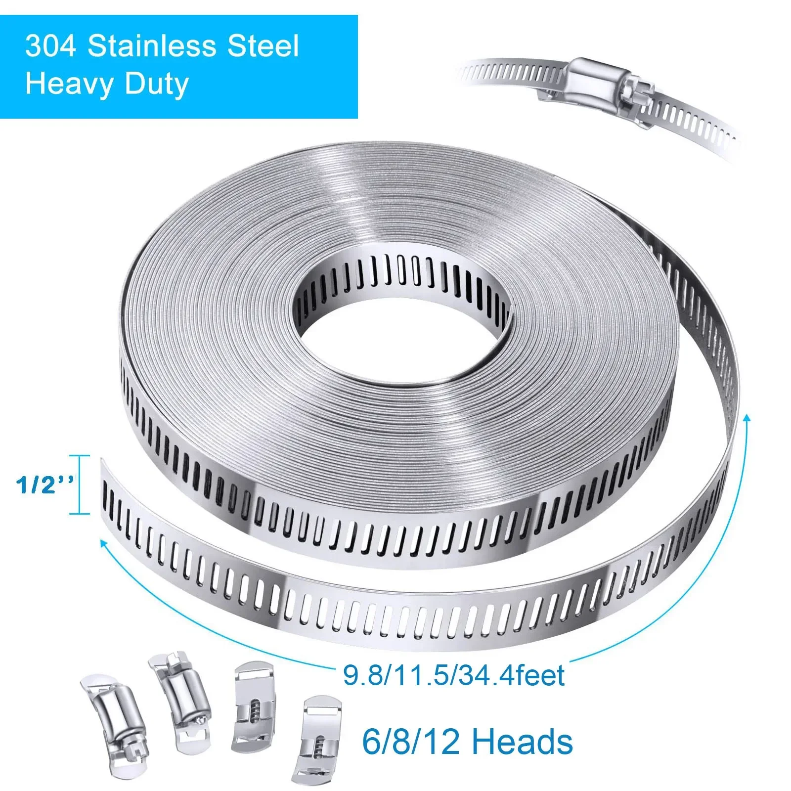 304 Stainless Steel Hose Clamp Strap Assortment Kit DIY Large Adjustable Worm Gear Band Hose Metal Clamp Strapping 9.8-34.4 Feet