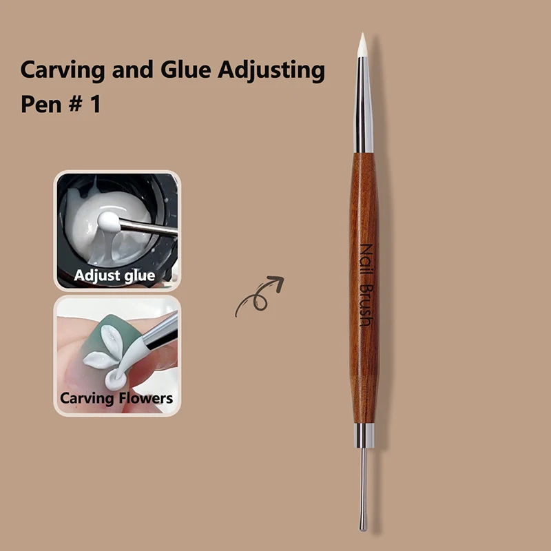 1PC 100% brand new quality Silicone Brush Carving Flower Painting Pen DIY Manicure Tools Stainless Steel Glue Mixed Pen 2