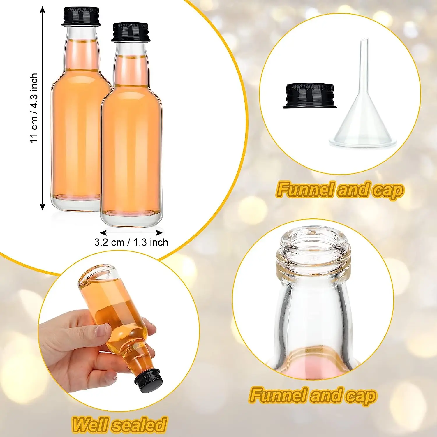 50 ml Glass Mini Liquor Bottles with Caps Mini Wine Bottles Reusable Empty Spirit Bottle for Wedding Party 3