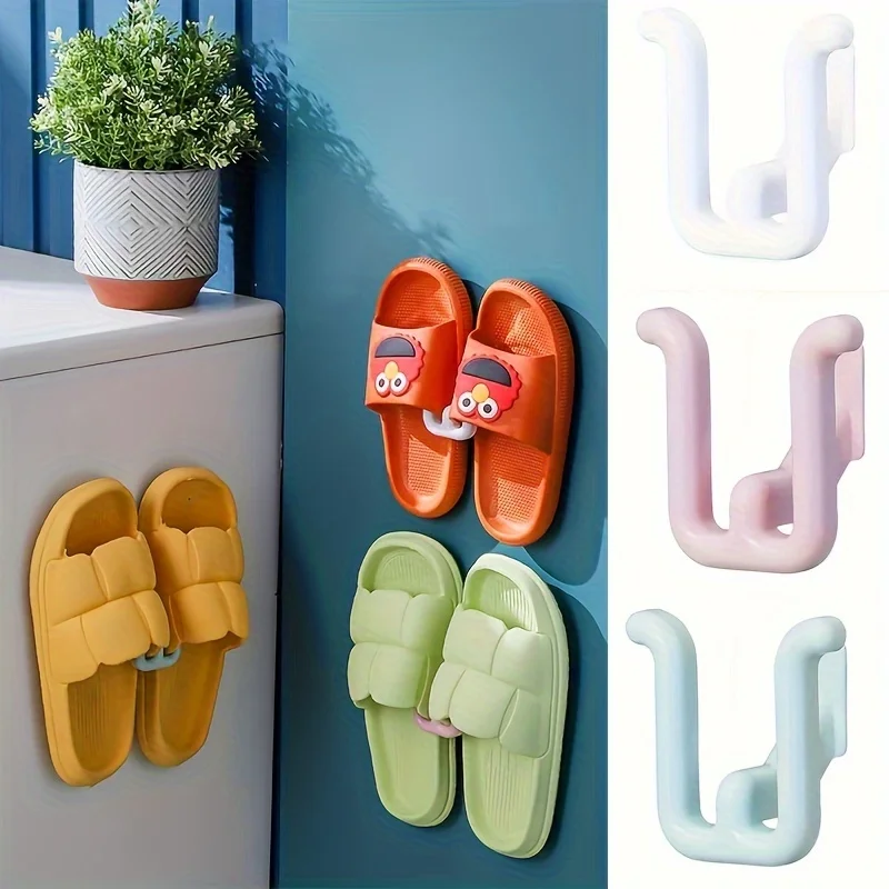 4pcs Colorful Self-Adhesive Slipper Rack-Waterproof,Wall-Mounted Shoe Hook for Bathroom and Bedroom Decoration,Easy Installation