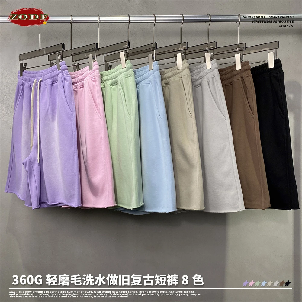 ZODF 남녀공용 루즈 스프레이 염색 반바지, 브랜드 하의, 360gsm, 2024 용수철 여름, HY0767