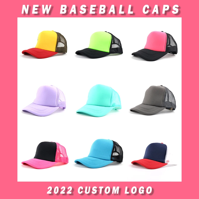 2022 Summer Baseball Cap Factory Wholesale Printing Embroidery Advertising Travel Club Team School Sponge Mesh Cap Custom Logo