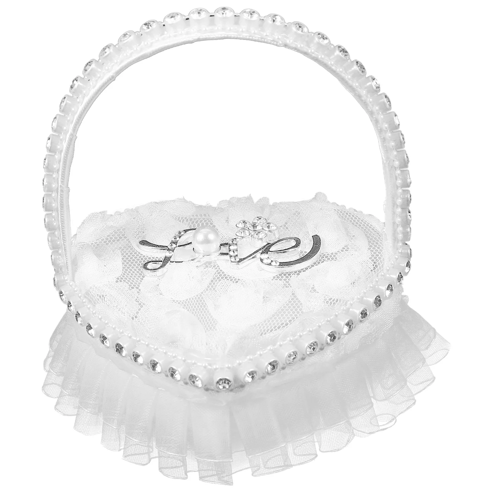 

Wedding Heart Shape Lace Ring Pillow Cushion Romantic Engagement Ring Box Holder With Handle For Valentine'S Day Ceremony