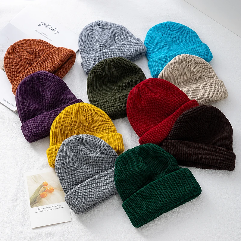 Heißer Verkauf Beanie Hut Unisex Sailor Stil Herbst Beanie Rippen Gestrickte Hüte Für Männer Frauen Kurze Melone Winter Hut – Detail 3