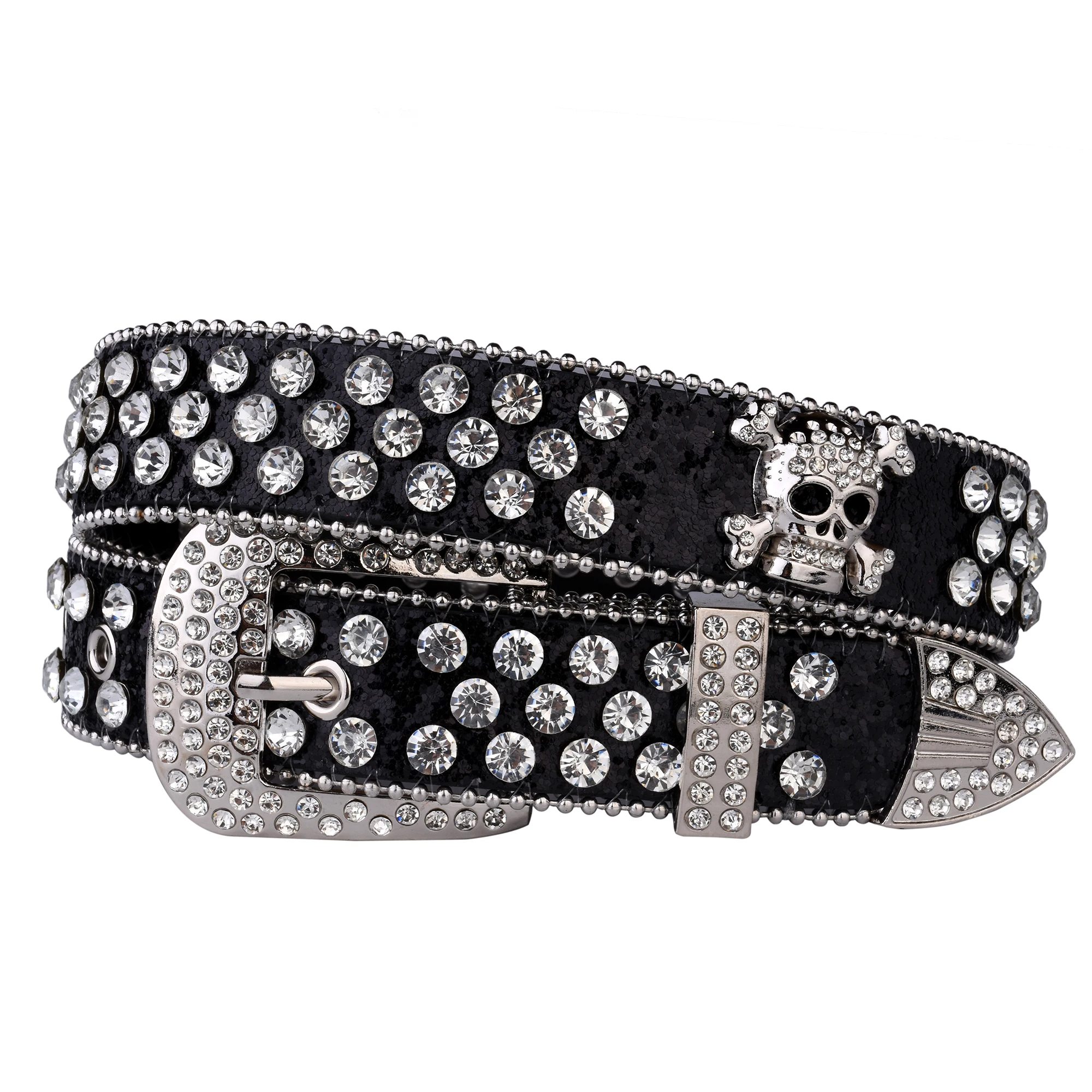 48/2000 Dame Strass Schädel gürtel, Punk Gürtel glänzenden Strass Aufkleber Gürtel – Detail 3