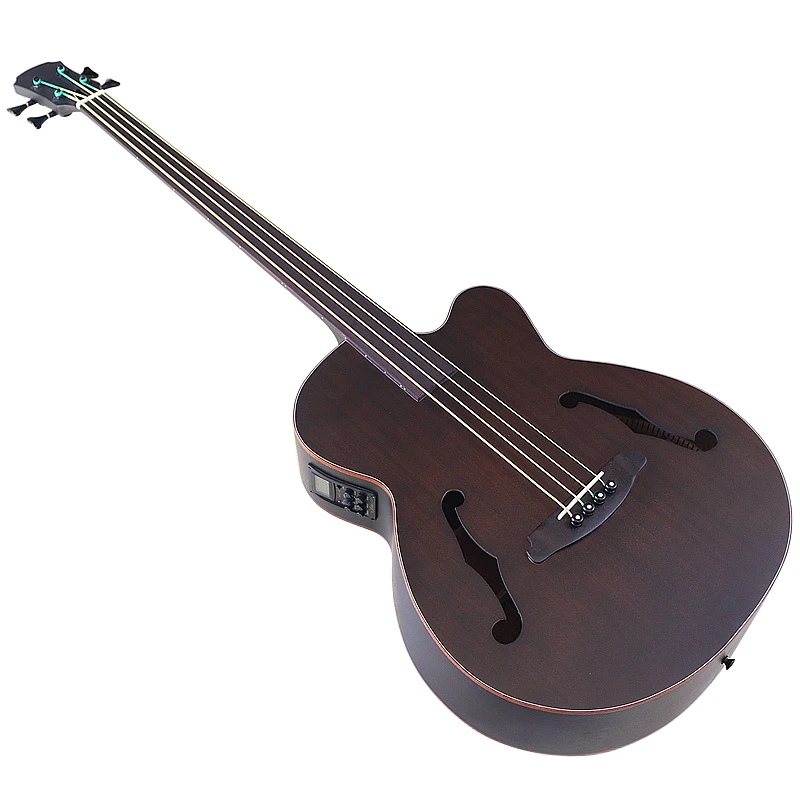 43 Inch Jumbo Bass Acoustic Bass Guitar F Hole Full Flame OAK Fretless 4 String Guitar with EQ Electric Acoustic Gutiar