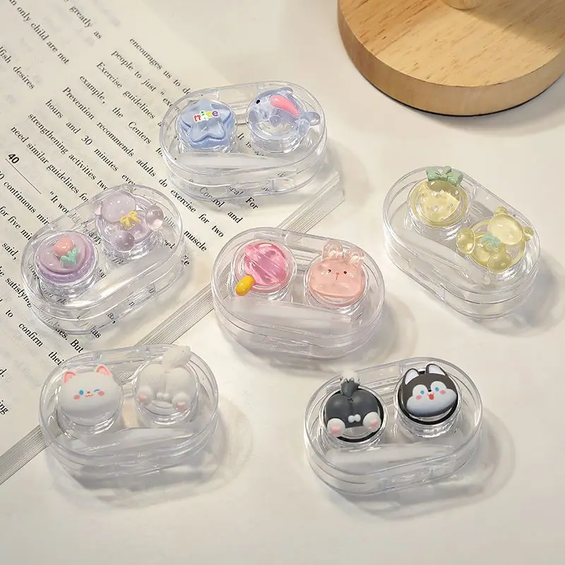 1pcs Cosmetic Contact Lens Box Cute Animal Box Clip Pliers Portable Contact Lens Case Women Girls Travel Case ping