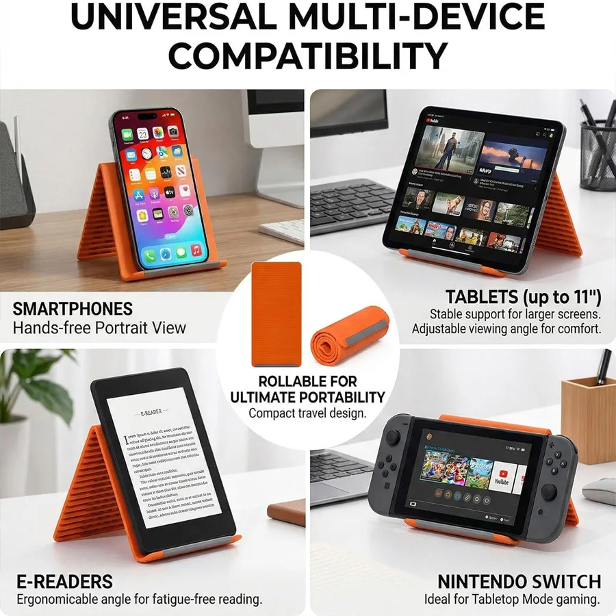 Portable and Adjustable Aluminum-Silicone Phone Stand - Non-Slip Desktop Holder