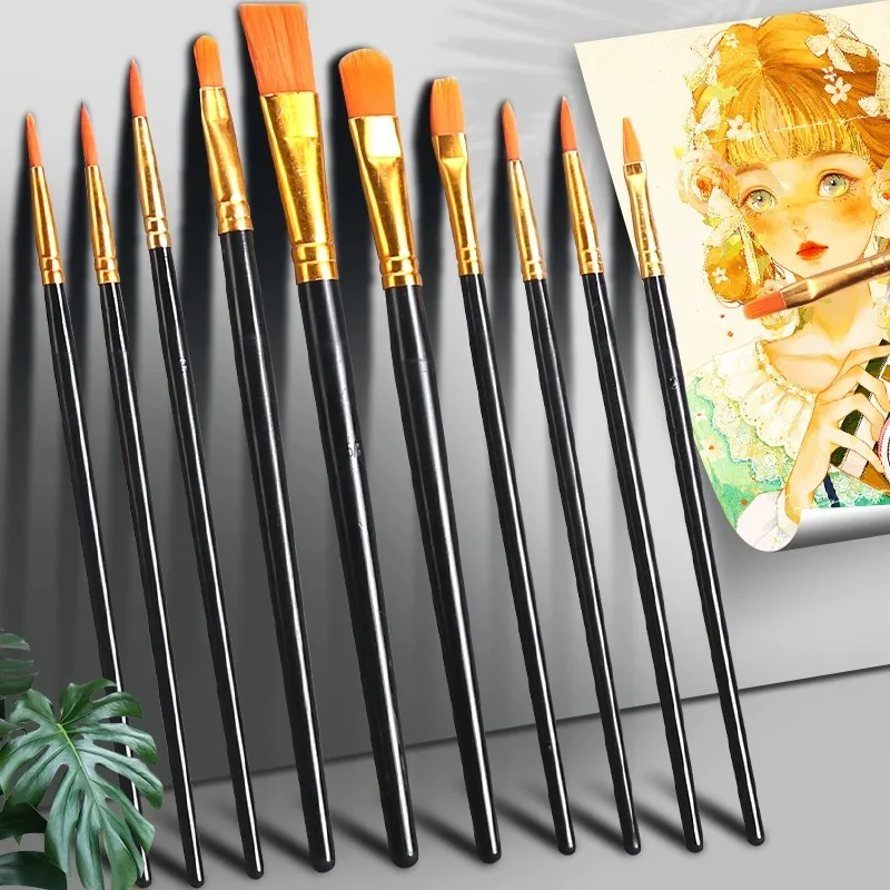 

10pcs/Set Multiple Sizes Paint Brushes Art Brushes Supplies Stationery Artist Purple Nylon Professional Painting Kits