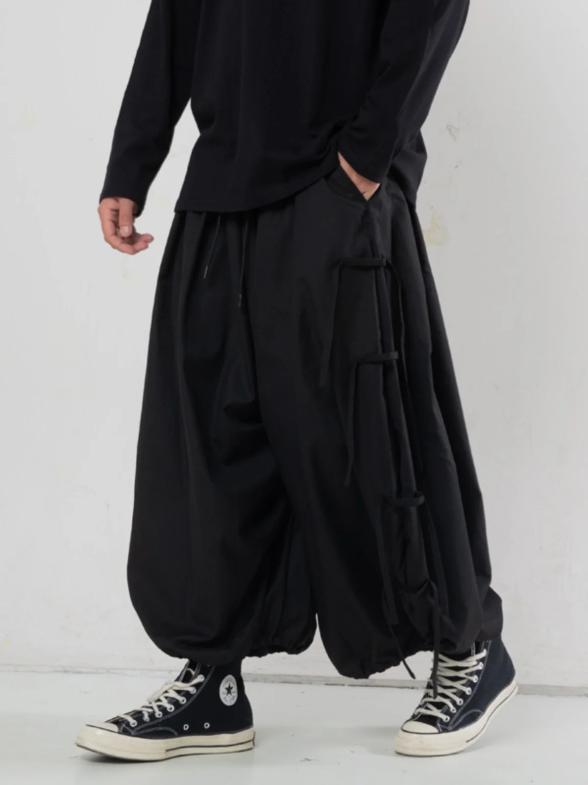Pantaloni A Gamba Larga In Stile Giapponese Design A Nastro Yamamoto Dark Samurai Grasso Alla Caviglia Moda