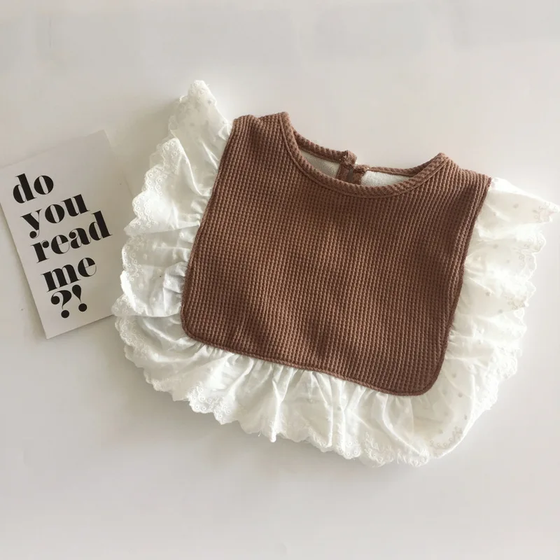 Korean Version Cotton Baby Girl Bib Blouse Drool TowelsWhite Nylon Lace Solid Color Toddler Kids Burp Clothes
