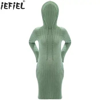 Maternity Long Sleeve Stretchy Bodycon Knit Sweater Dress Autumn Winter Casual Costume for Daily Office Work Wear Loungewear