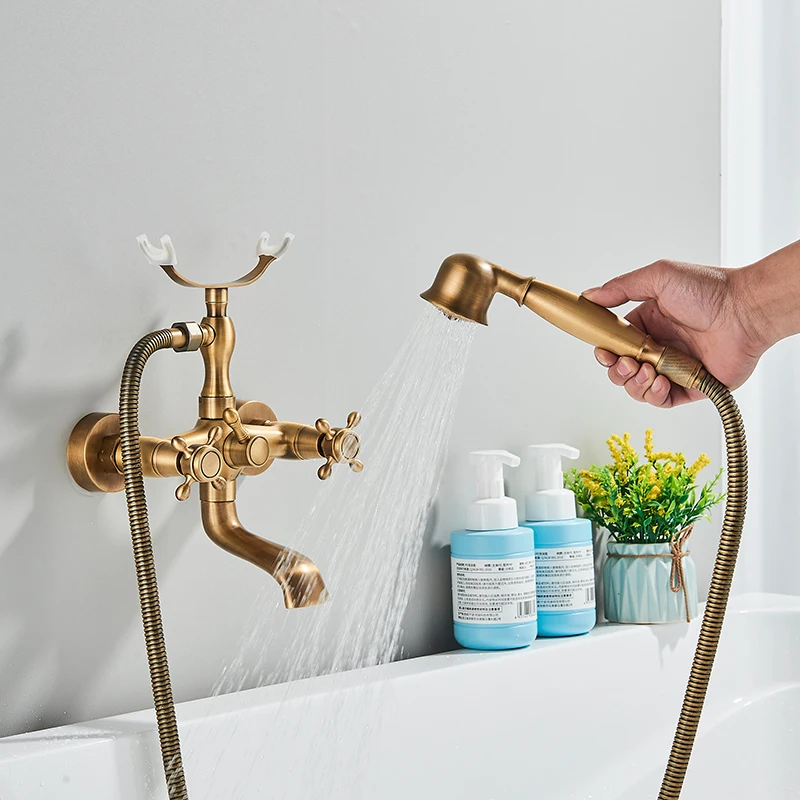 Antique Black Bronze Phone Style Bathtub Shower Faucet Copper Spray Wall-Mounted Hot And Cold Faucet Bathtub Shower System 4