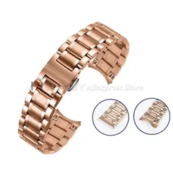 Elegant Curved End Stainless Steel Watch Strap with Butterfly Buckle - 22mm (Rose Gold)