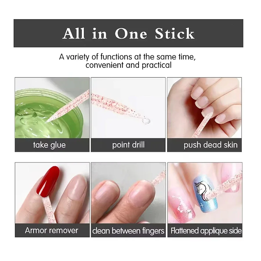 Reusable Crystal Stick Double End Nail Art Cuticle Pusher Cuticle Remover Tool Pedicure Care Nails Manicures Tools 10/50/100Pcs