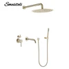 Brushed Gold Bathroom Faucet Shower System Set 3-Function Shower Diverter Valve Round 8/10/12/16 Inch RainShower Tap with bathtu 2