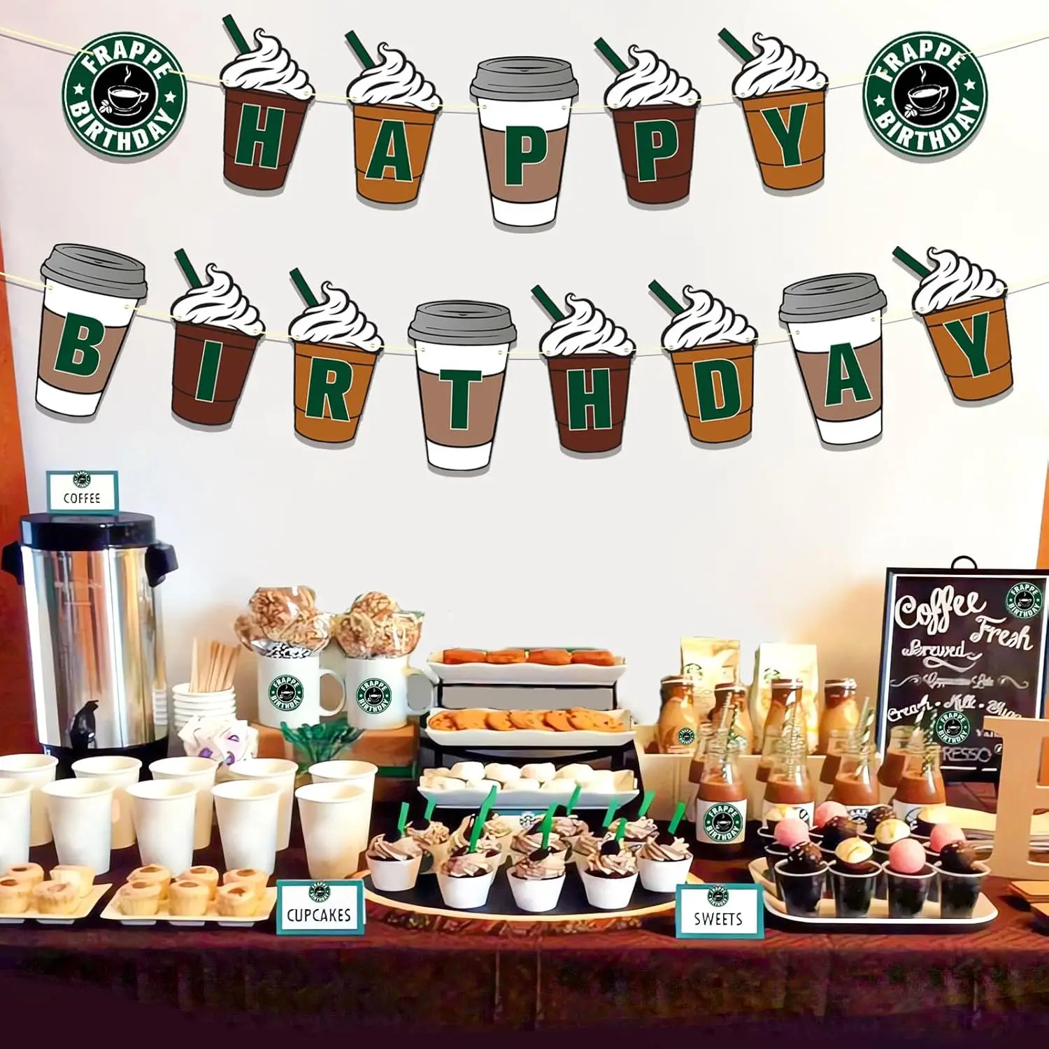 Coffee Party Decorations Frappe Happy Birthday Banner Coffee Cafe Birthday Party Supplies Frappe Cafe Supplies Favo