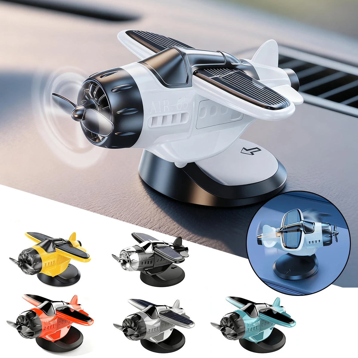 360 Rotary Car Solar Airplane Ornaments Creative Solar-Powered Aircraft Model for Car Center Console Multiple Colors Car Decor