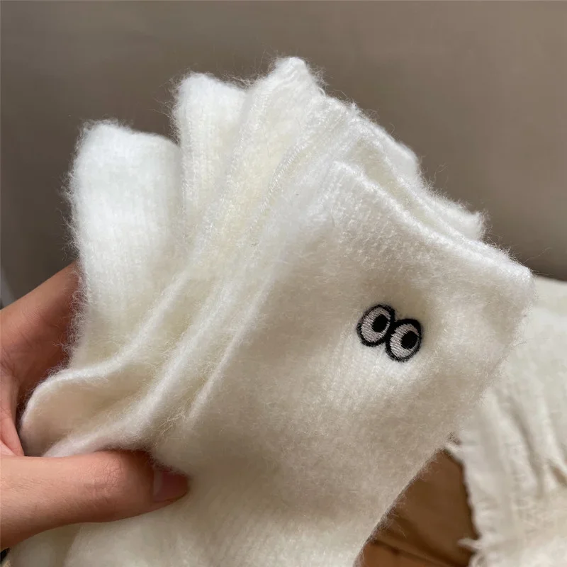 

Thermal Cartoon Cute Socks Solid Color Black White Winter Thicken Warm Woman Socks Soft Plush Cashmere Floor Sleep Socks Women