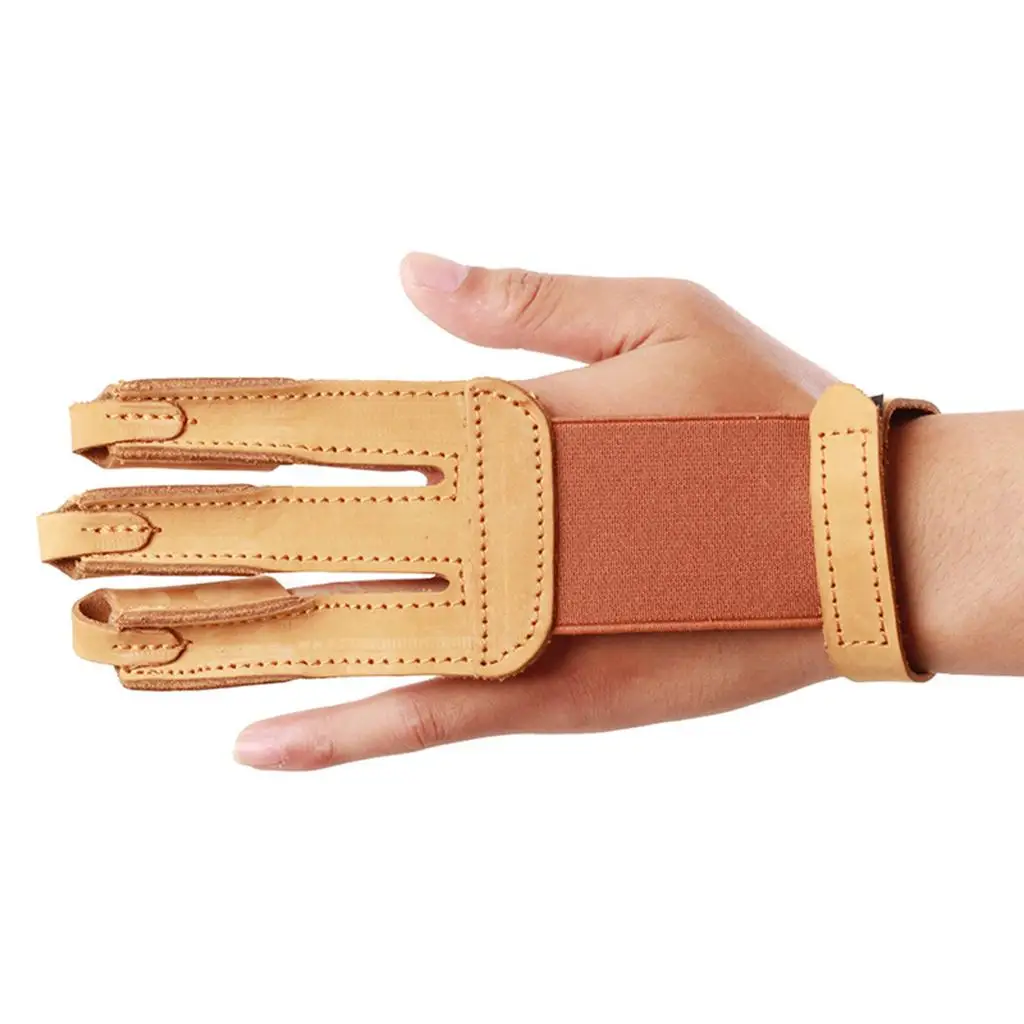 Single Outdoor Archery 3 Finger Glove Bow Leather Finger Guard Protector