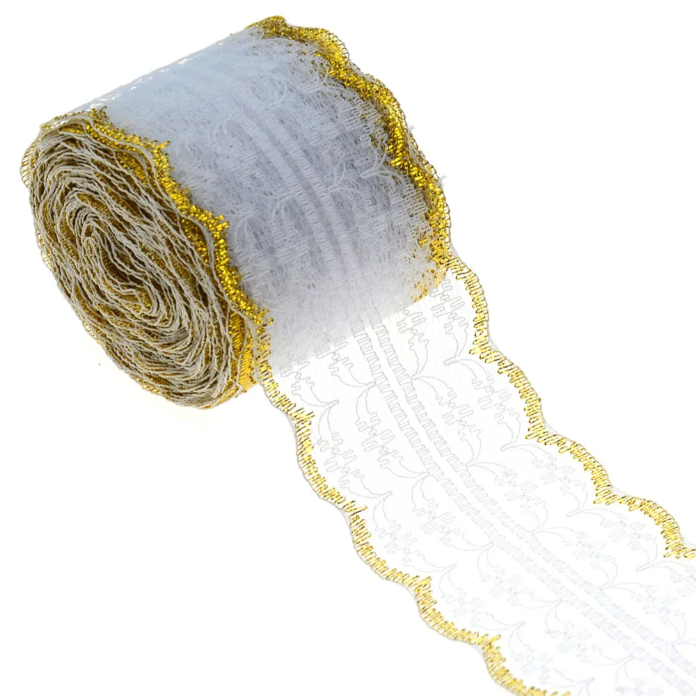 Lace Ribbon Lace Fabric Lace Sewing Supplies Lace Sewing Accessories Lace Garment Accessories Lace Accessories Lace Decoration 10Meters Gold Silver Edge White Lace Ribbon DIY Apparel Sewing Fabric Christmas Birthday Party Gift Packaging 45mm Lace Tape