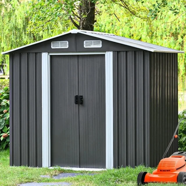 Abri de rangement extérieur en métal de 6,2 x 4,2 pieds avec porte coulissante - Maison de jardin étanche pour utilisation sur pelouse et terrasse 6