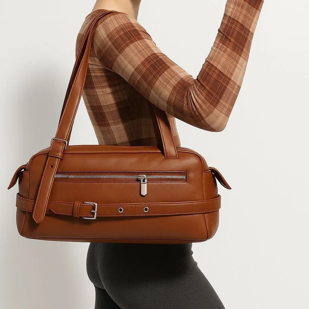 Leather Shoulder Bag for Women with Multiple Pockets Shoulder Handbags Purses Top Handle Bag Simple Shoulder Bag for Travel Work