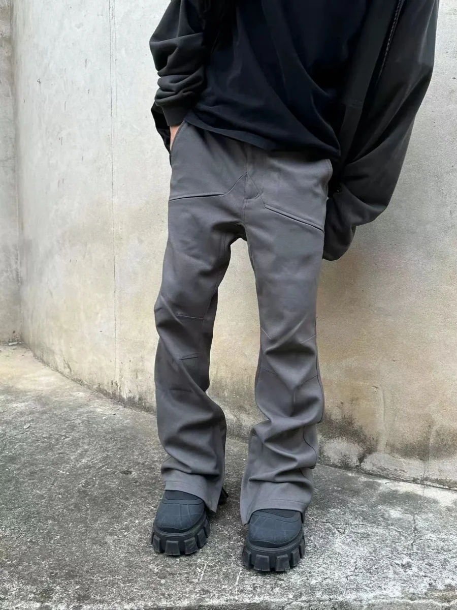 American Retro Pleated 3D Trim Straight Leg Micro Flared Slim Fit Workwear Casual Cargo Pants Men Design Trendy Youth Active ...