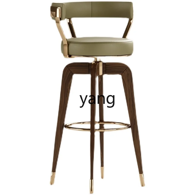 

Yjq Solid Wood Light Luxury Bar Stool Home Modern Minimalist High-Leg Stool with Backrest Front Desk Internet Celebrity