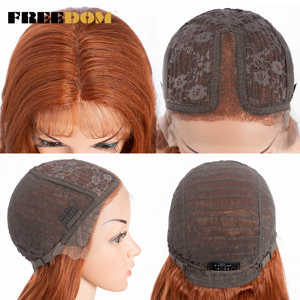 FREEDOM Body Wave Synthetic Lace Front Wigs For Women 28 inches Ombre Brown Ginger White Lace Wig With Baby Hair Cosplay Wigs