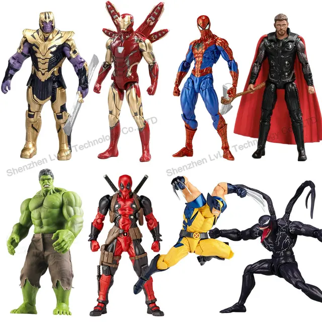 15-20CM Marvel Avengers Captain America Wolverine Hulk Iron Man Venom Spiderman Groot Thanos Collection Action Figure Toys Kids
