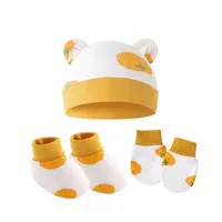 New Newborn Baby Cotton Beanies Hospital Hat Mittens Shoes Sets Solid Candy Color Stretchy Infant Warm Cap Gloves 0-1 Years Old 4