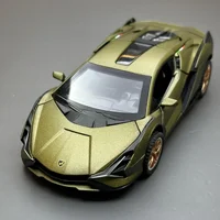 1:32 Lamborghini SIAN Sports Car Simulation Diecast Metal Alloy Model car Sound Light Pull Back Collection Kids Toy Gifts F28 2