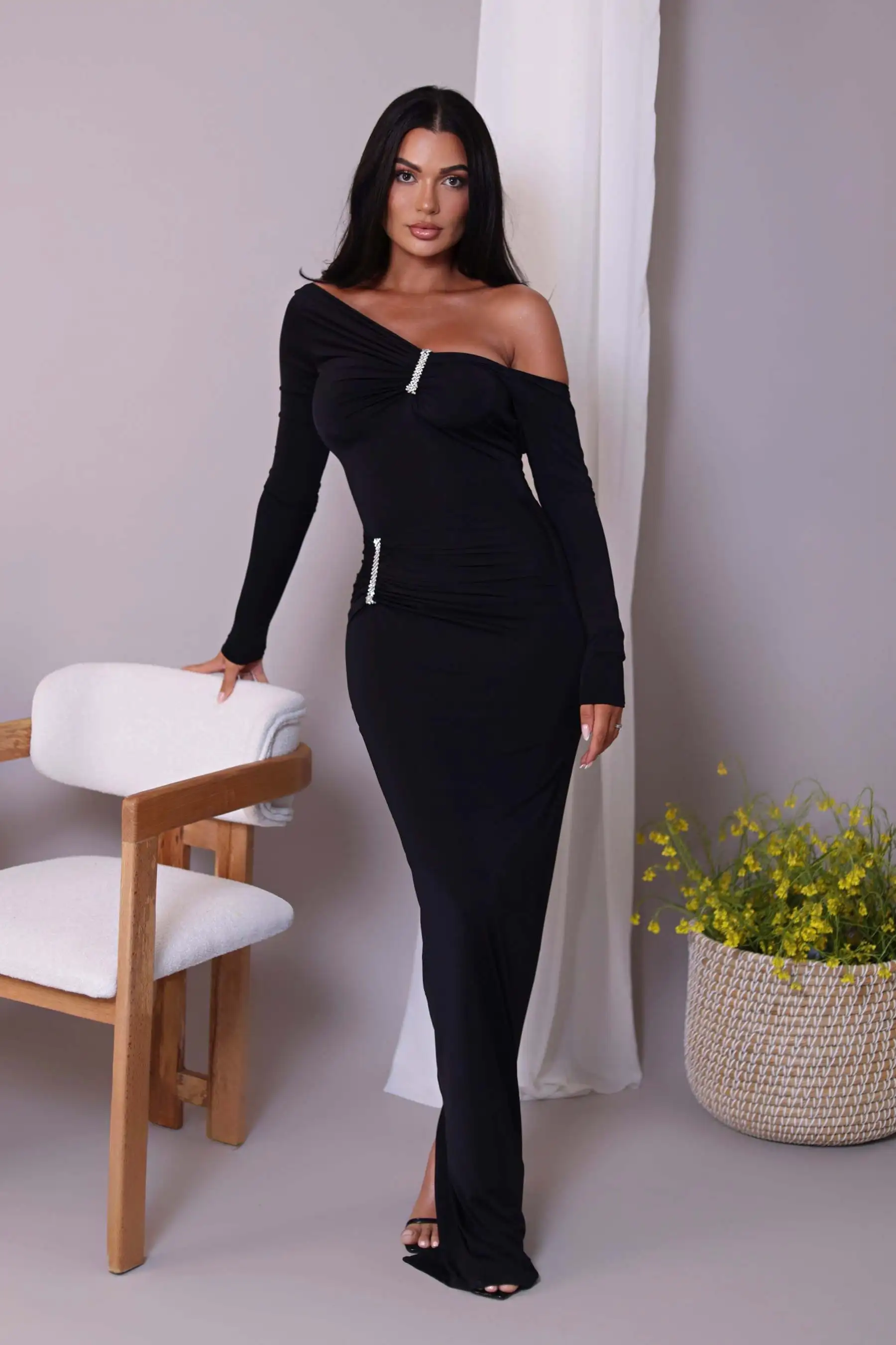 Elegant Long Sleeved Elastic Tight Irregular Dress Sexy Backless Party Evening Dress Slim Fall Vestido New Clothing