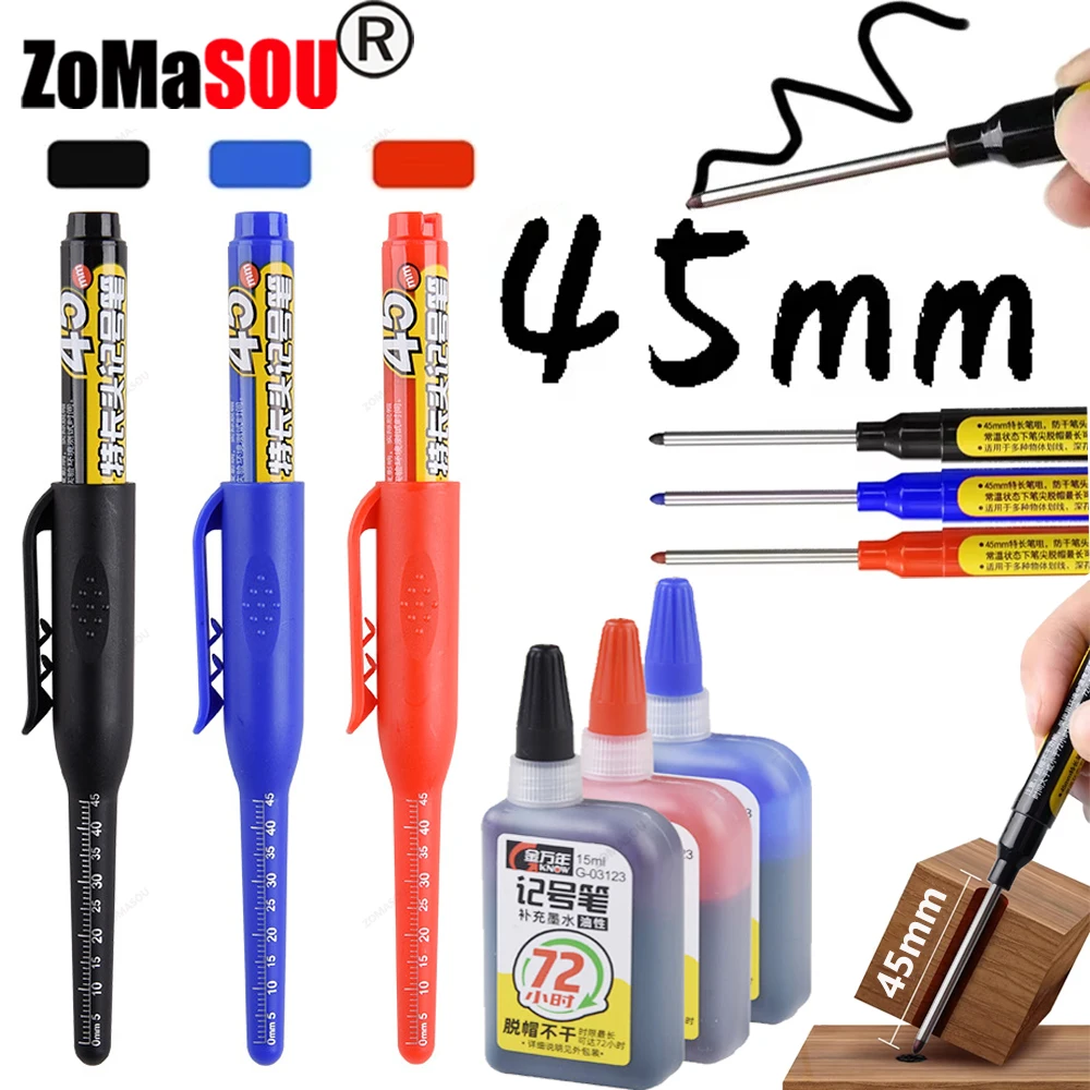 1-6개 45mm 방수 롱 니브 딥홀 마커, 콘크리트, 벽돌, 플라스틱, 검정/파랑/..